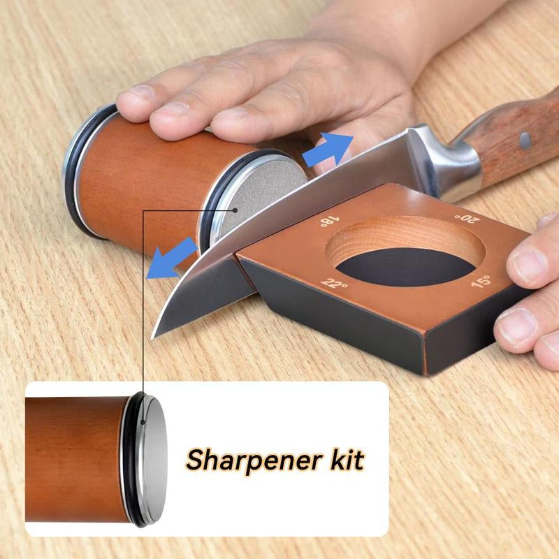 Wooden Rolling Knife Sharpening Tool, 1 Set Knife Sharpening Kit, Knife Sharpener for Kitchen, Kitchen Gadgets, Household Gadgets, Kitchen Accessories, Original Family Home Set, Knives Sharpener